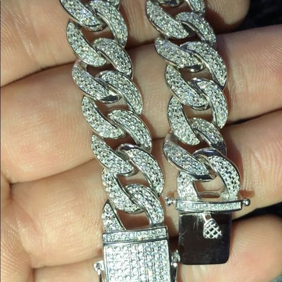 White Gold Solid Silver Miami Cuban Link Bracelet - Picture 3 of 4